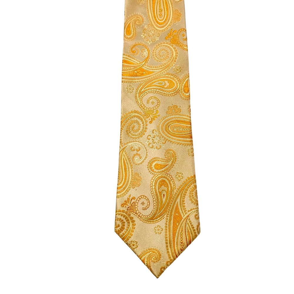 Pronto Uomo Silk Tie Orange Creamsicle Paisley Jacquard Formal Wedding Necktie